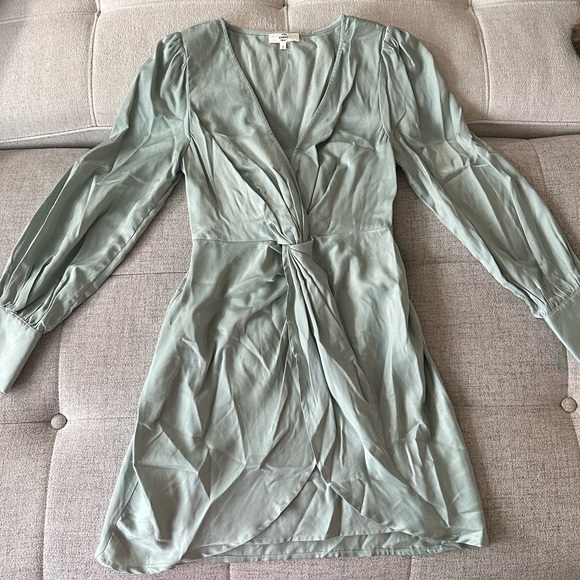 Satin Long Sleeve Mini Dress - Picture 1 of 7